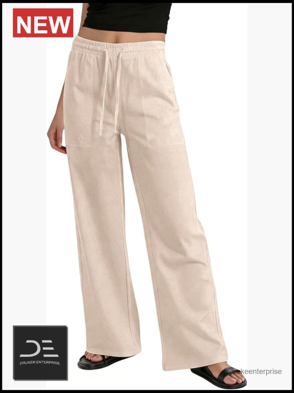 Linen Blend Wide Leg Pants with Pockets